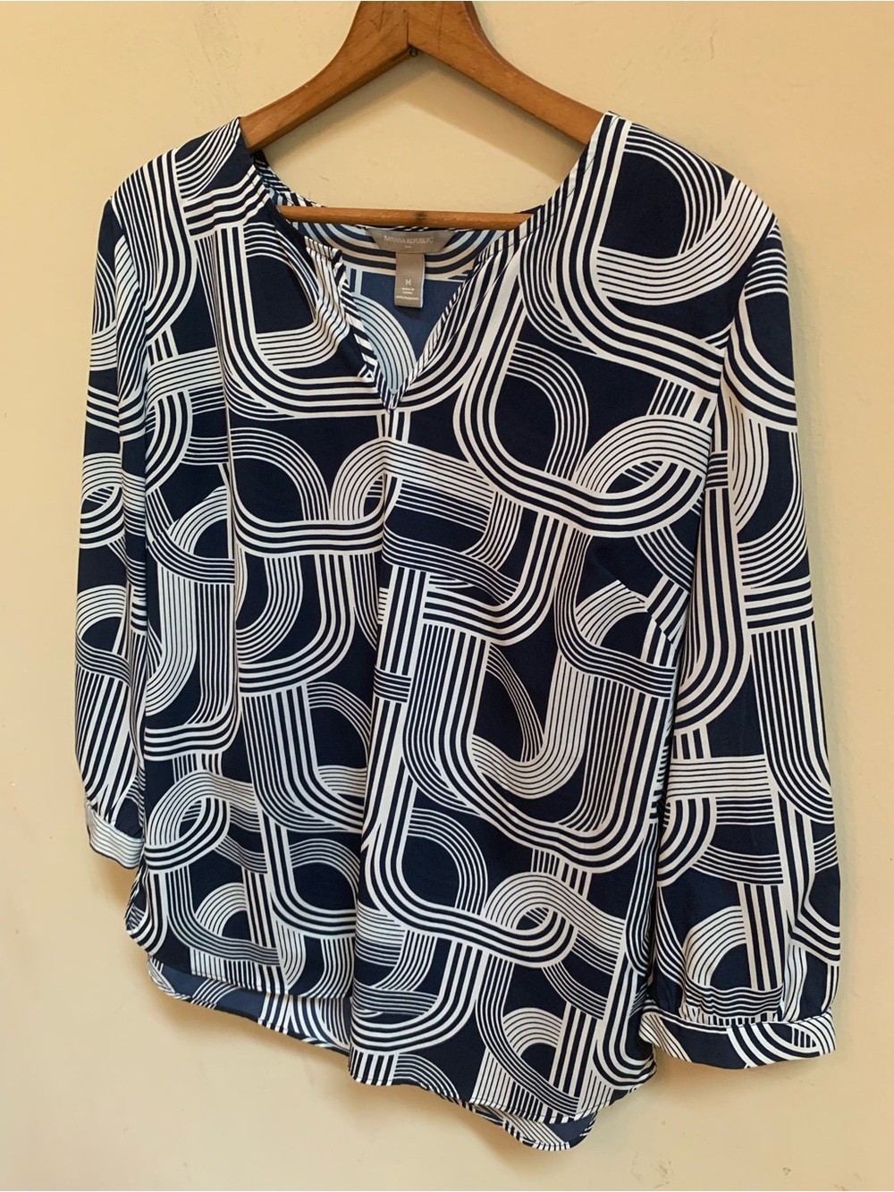 Banana Republic Deep Blue & White Work or Casual Pullover Blouse Sz M